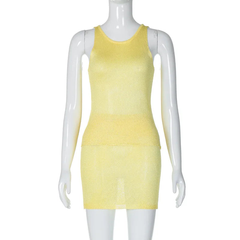Solid Knit Two Piece Chic Mini Dress