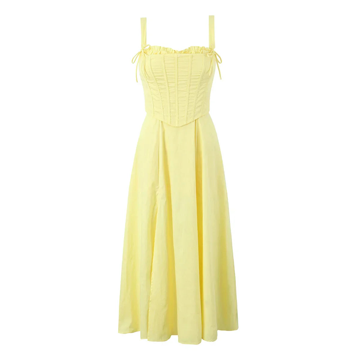 Yellow Slit Cross Laced Top Midi Dress