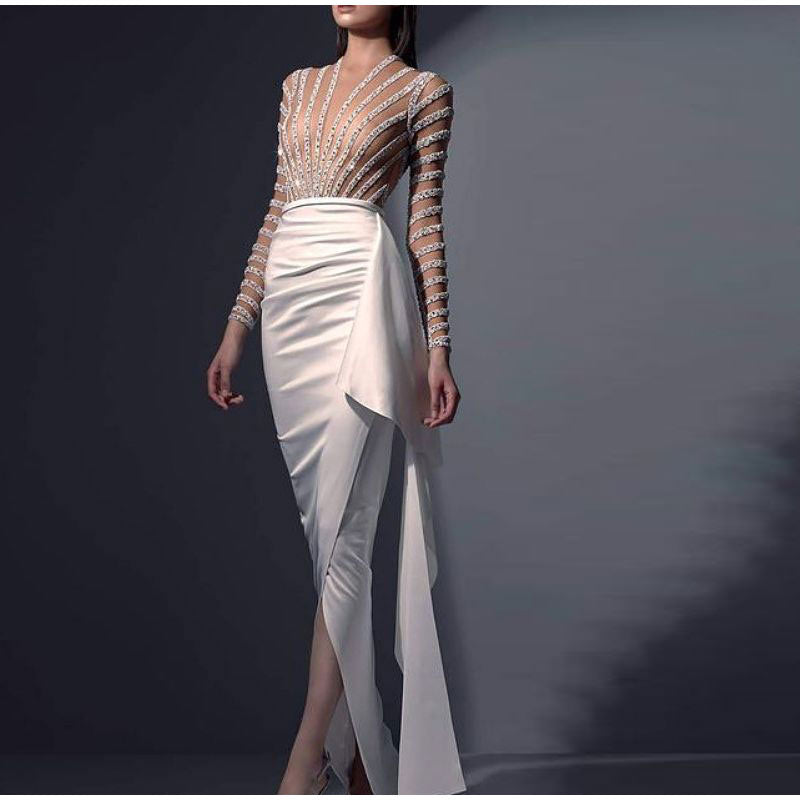 Sequin Lace Embroidered Irregular Maxi Dress