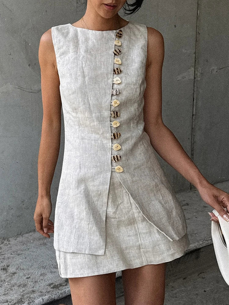 Sleeveless Front Button Two Piece Mini Dress