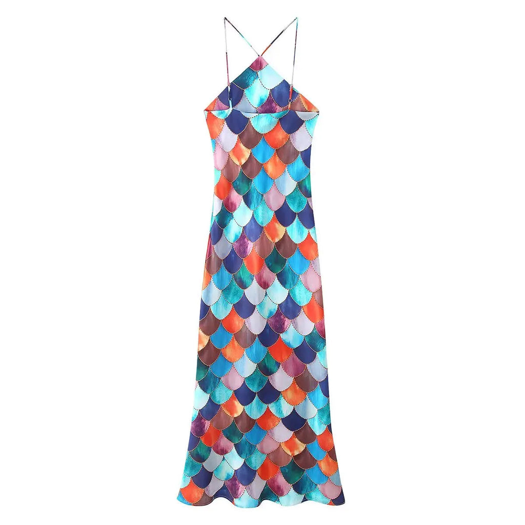 Colorful Printed Halter Strap Maxi Dress