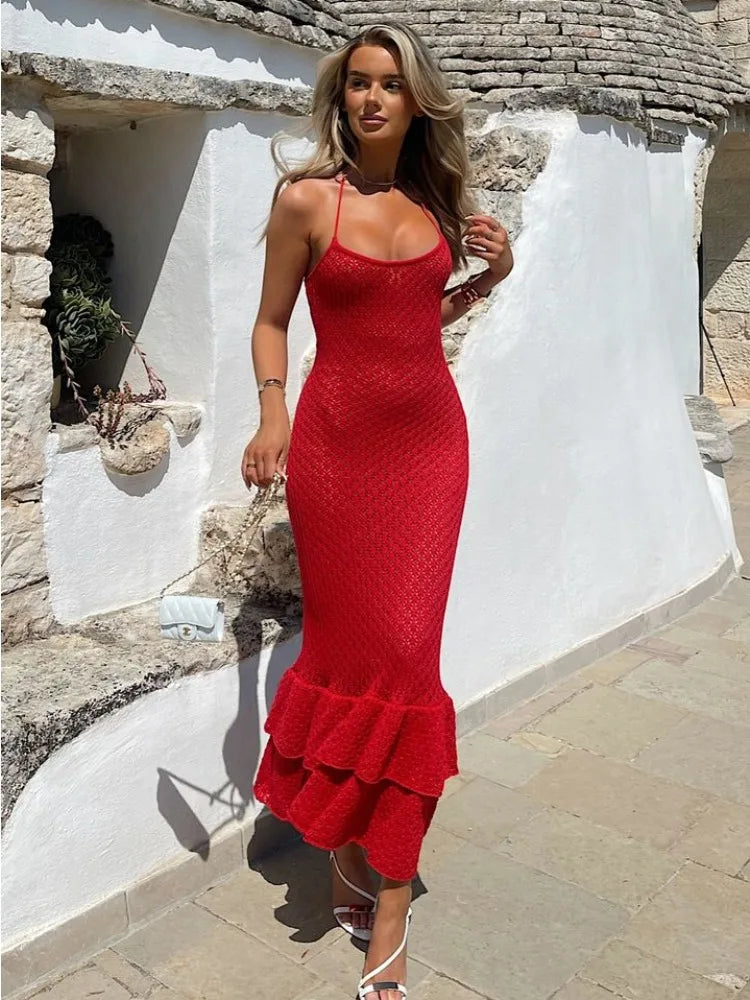 Crochet Ruffle Trim Maxi Dress