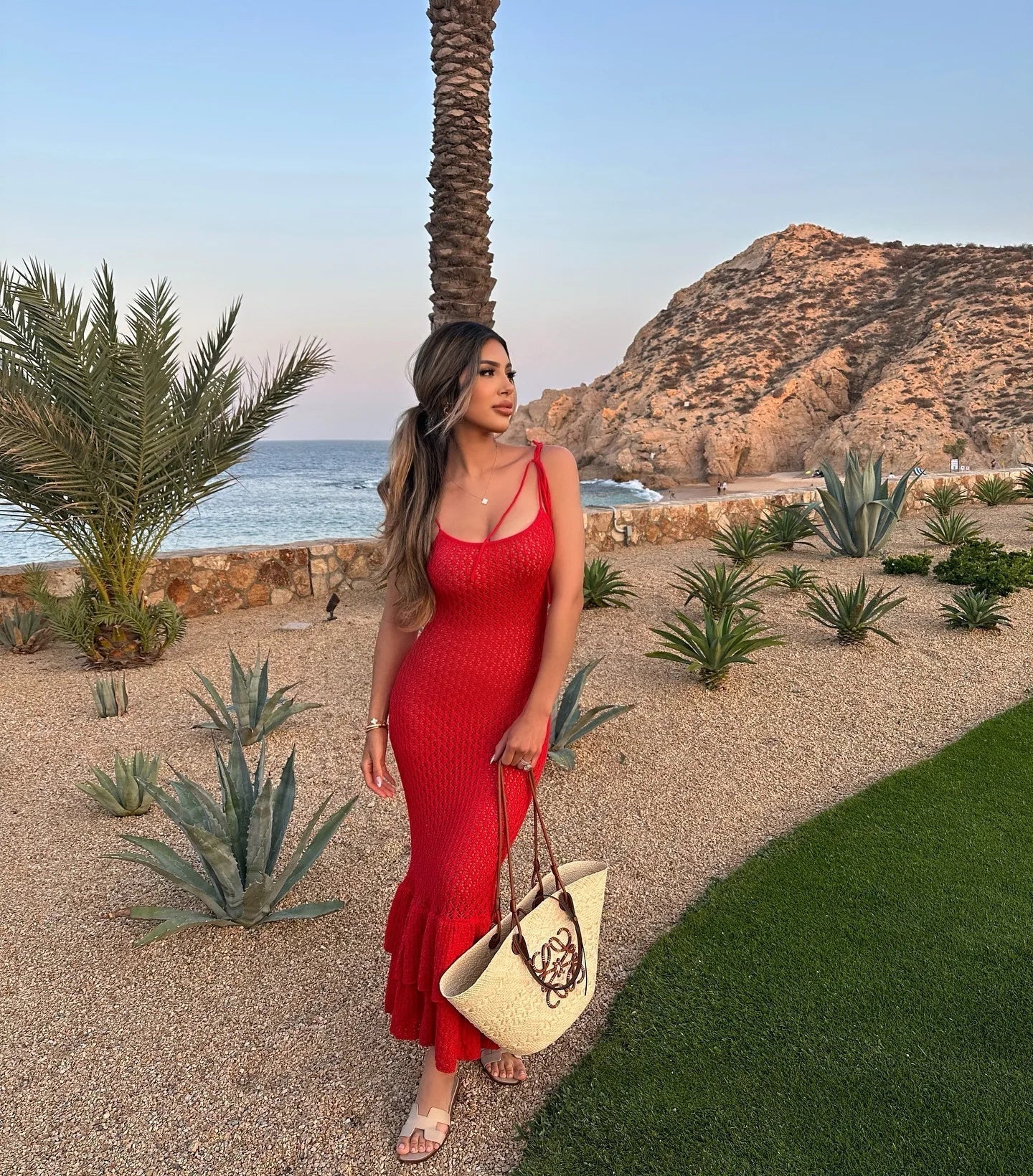 Crochet Ruffle Trim Maxi Dress