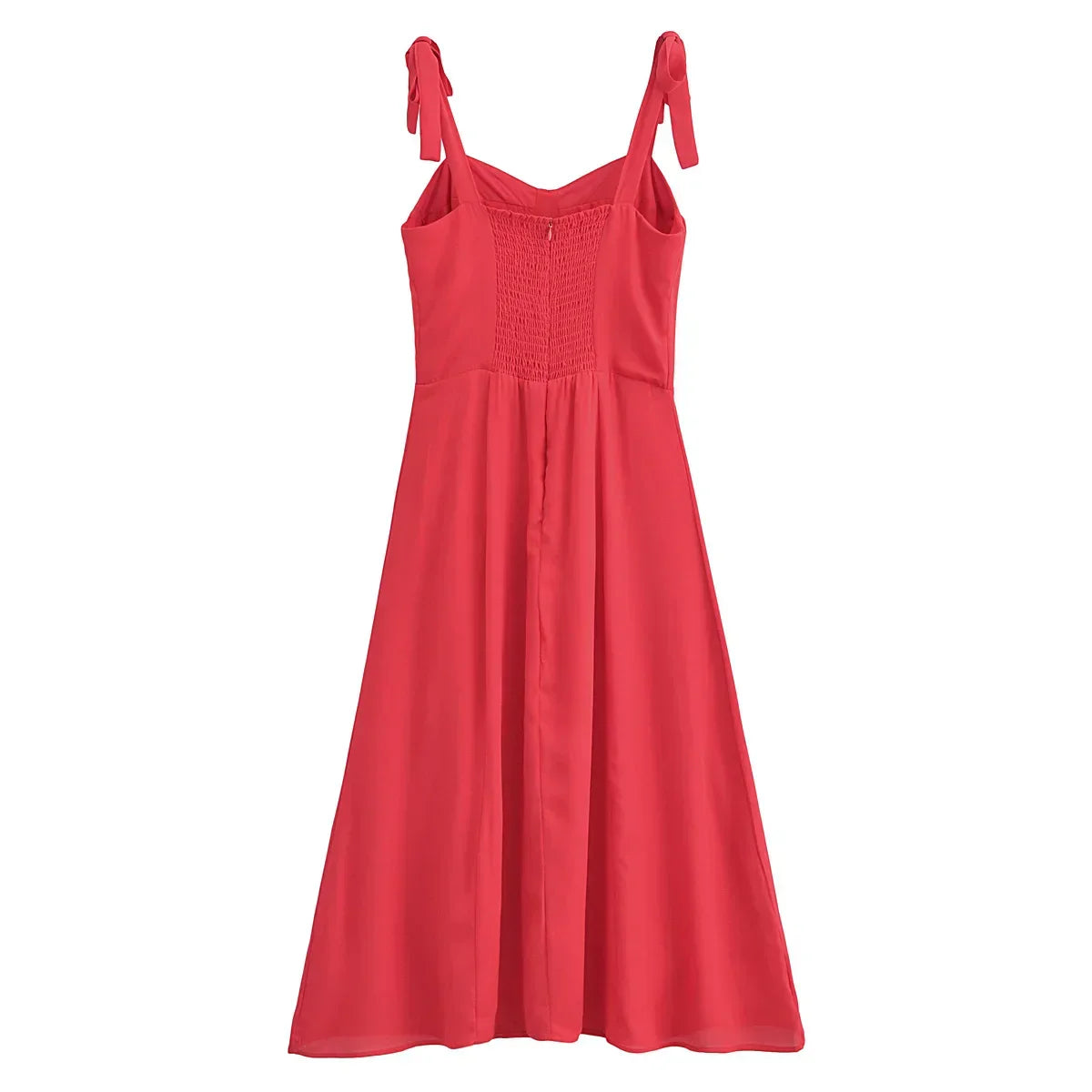 Red Bow Strap Elegant Tie Midi Dress