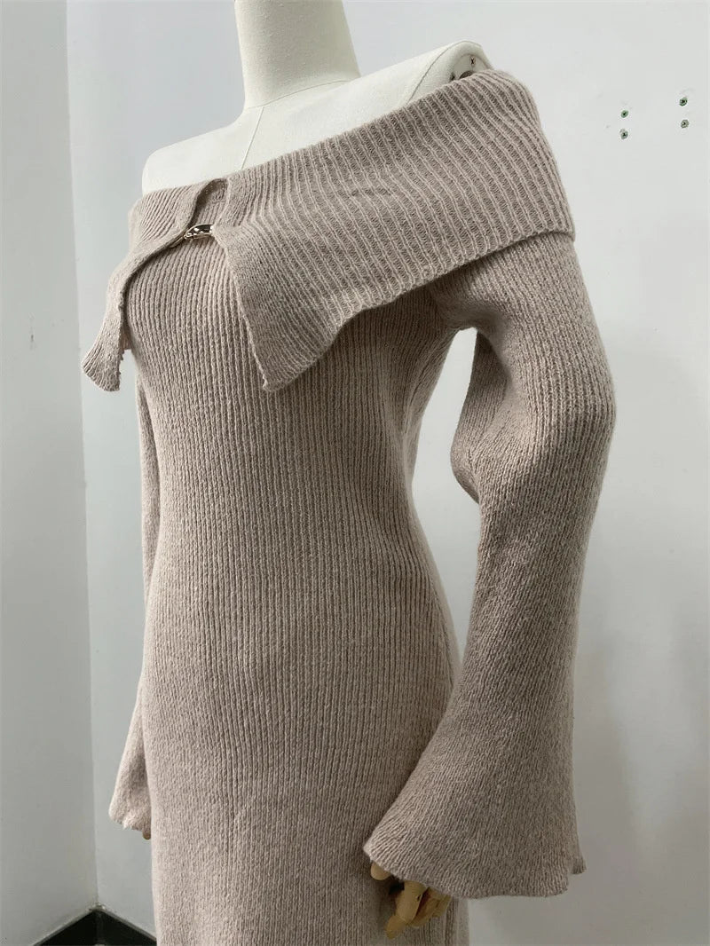 Knitted Off Shoulder Soft Midi Dress