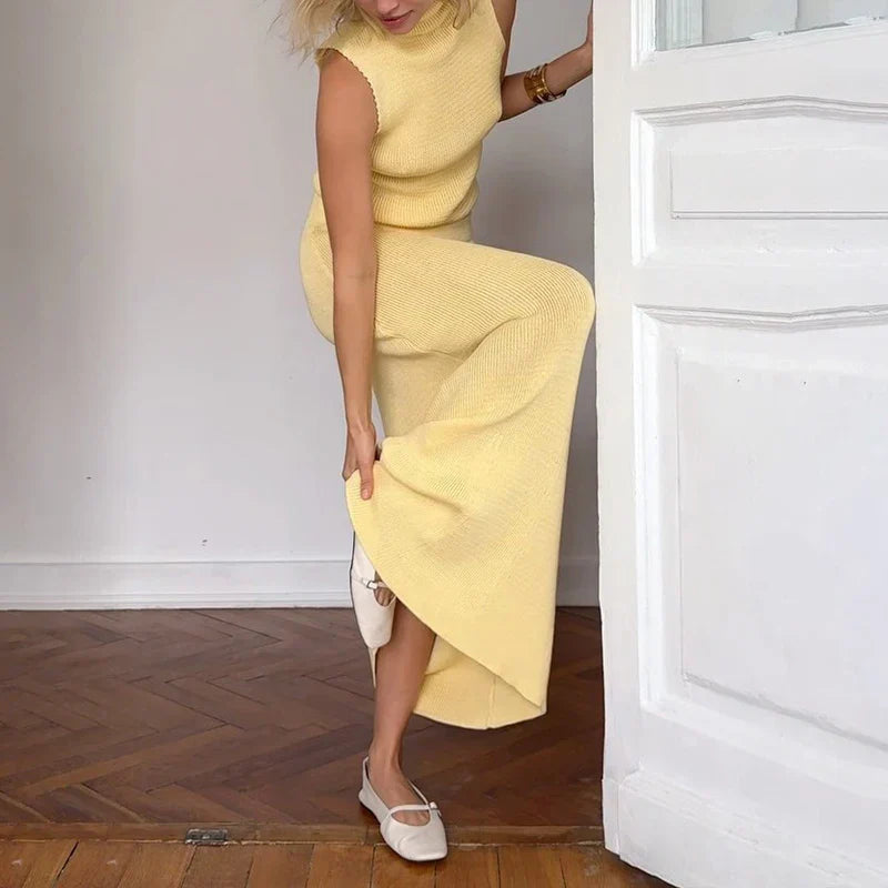 Solid Tank Top Midi Skirt 2pcs Set Dress