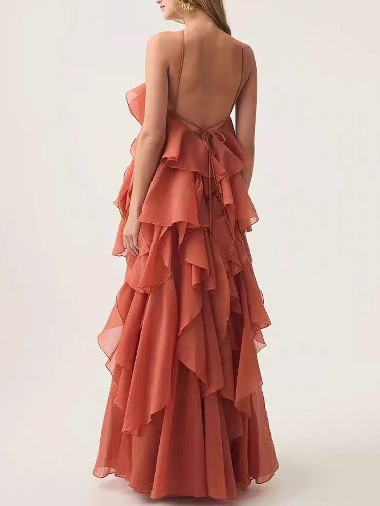 Halter 3D Flower Flounce Loose Maxi Party Dress