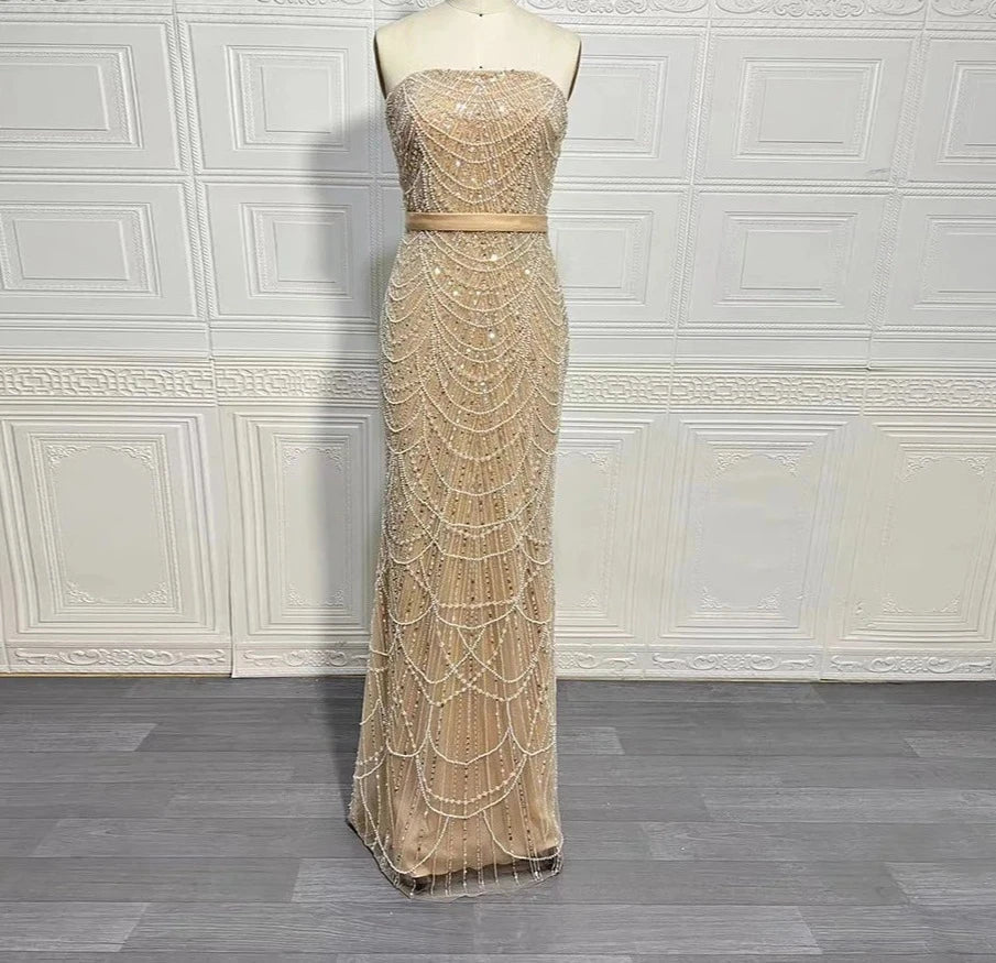 Pearl Mermaid Wedding Cape Evening Party Dress