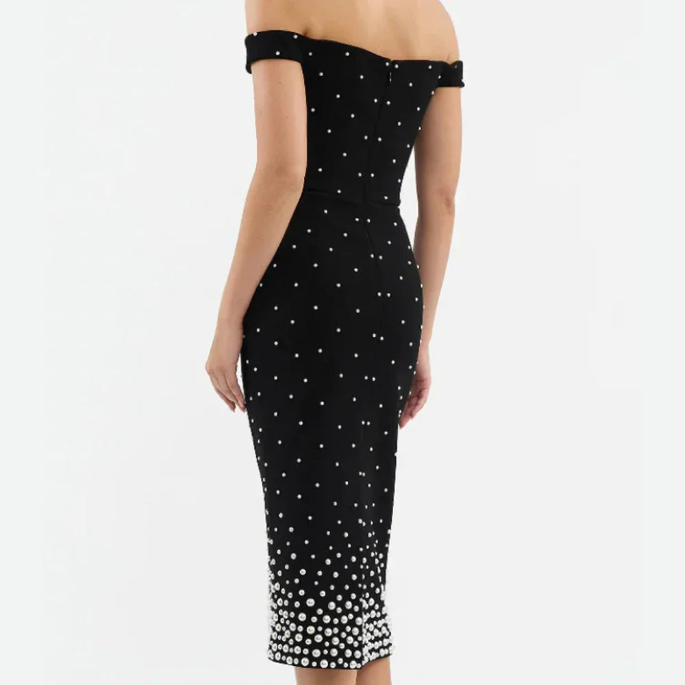 Pearl One Shoulder Elegant Party Dress