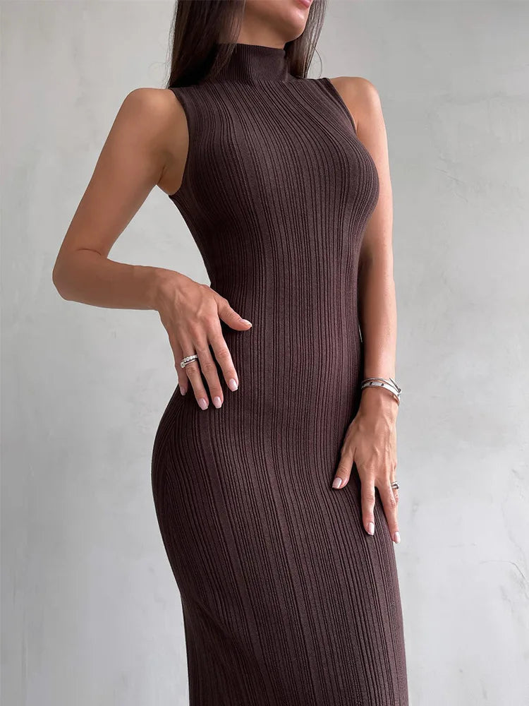 Sleeveless Turtleneck Casual Maxi Dress