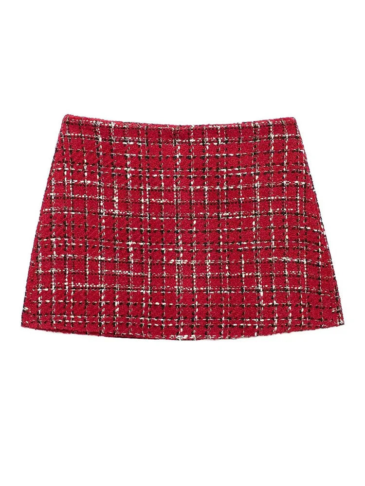 Plaid Lapel Coat Side Zipper Short Mini Dress