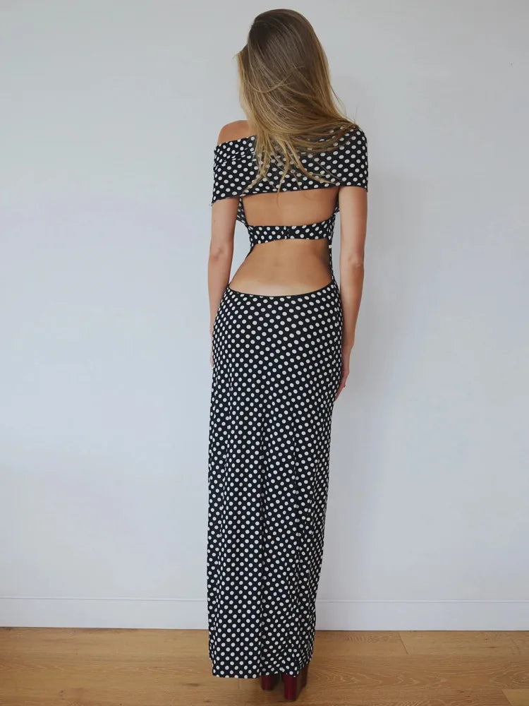 Black Polka Dot Off-Shoulder Maxi Dress