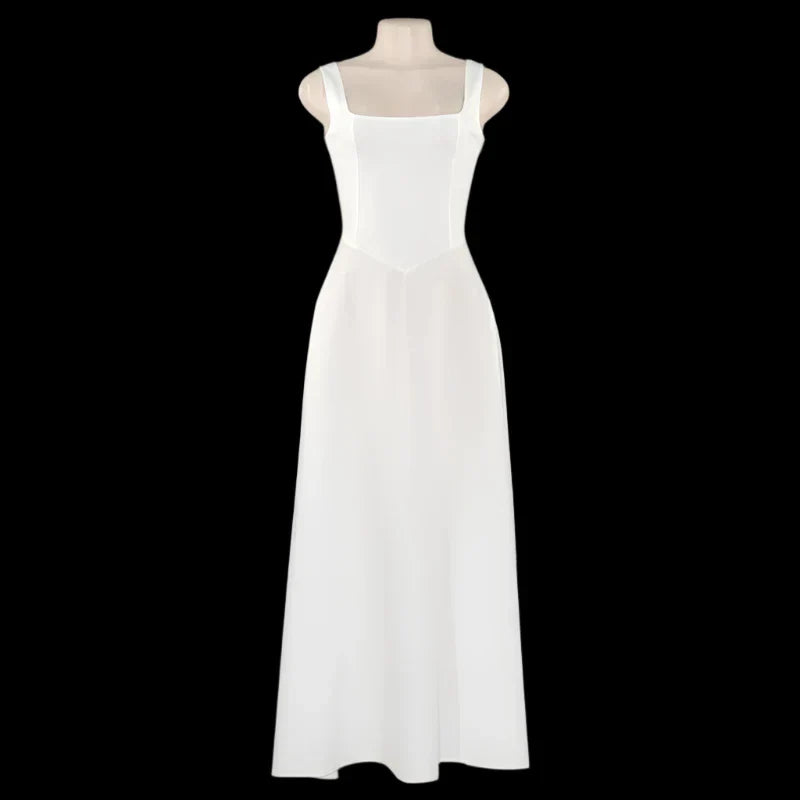 Square Neck Black Strap Spaghetti Maxi Dress