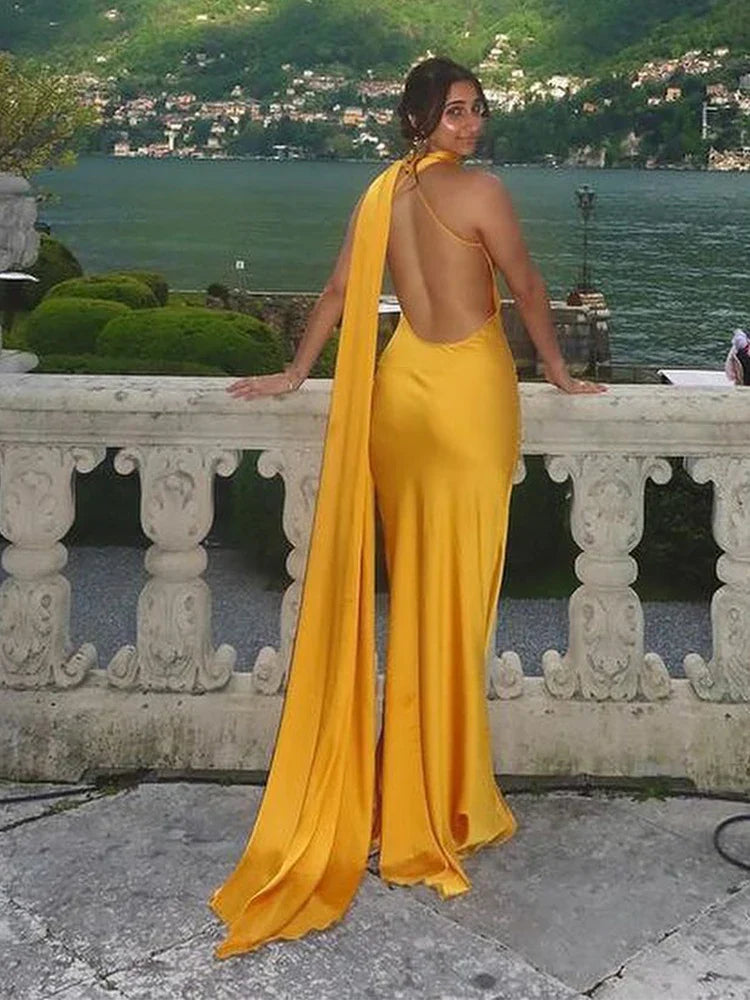 Yellow Satin Sleek Maxi Dress