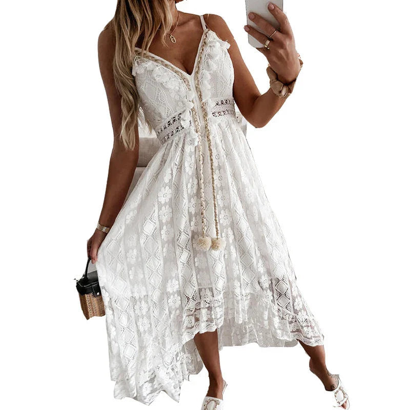 New Lace Sling V Neck Floral Dress