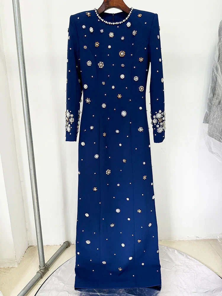 Long Sleeve Beaded Luxurious Maxi Dress