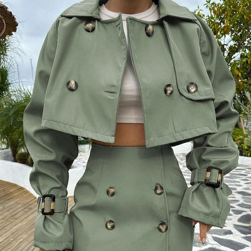 Button Splice Short Jacket Suit Mini Dress