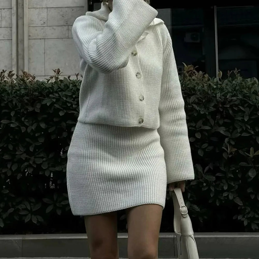 Lapel Cardigan Elastic Waist Mini Skirt Party Dress