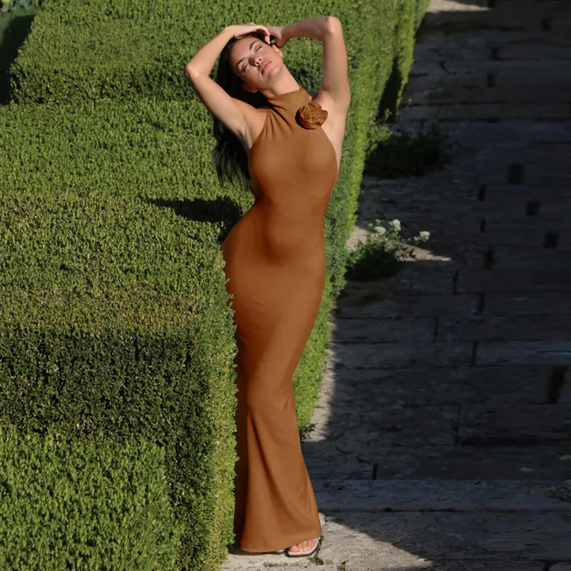 Halter Flower Backless Summer Maxi Dress
