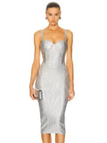 Spaghetti Strap Sleeveless Silver Midi Dress