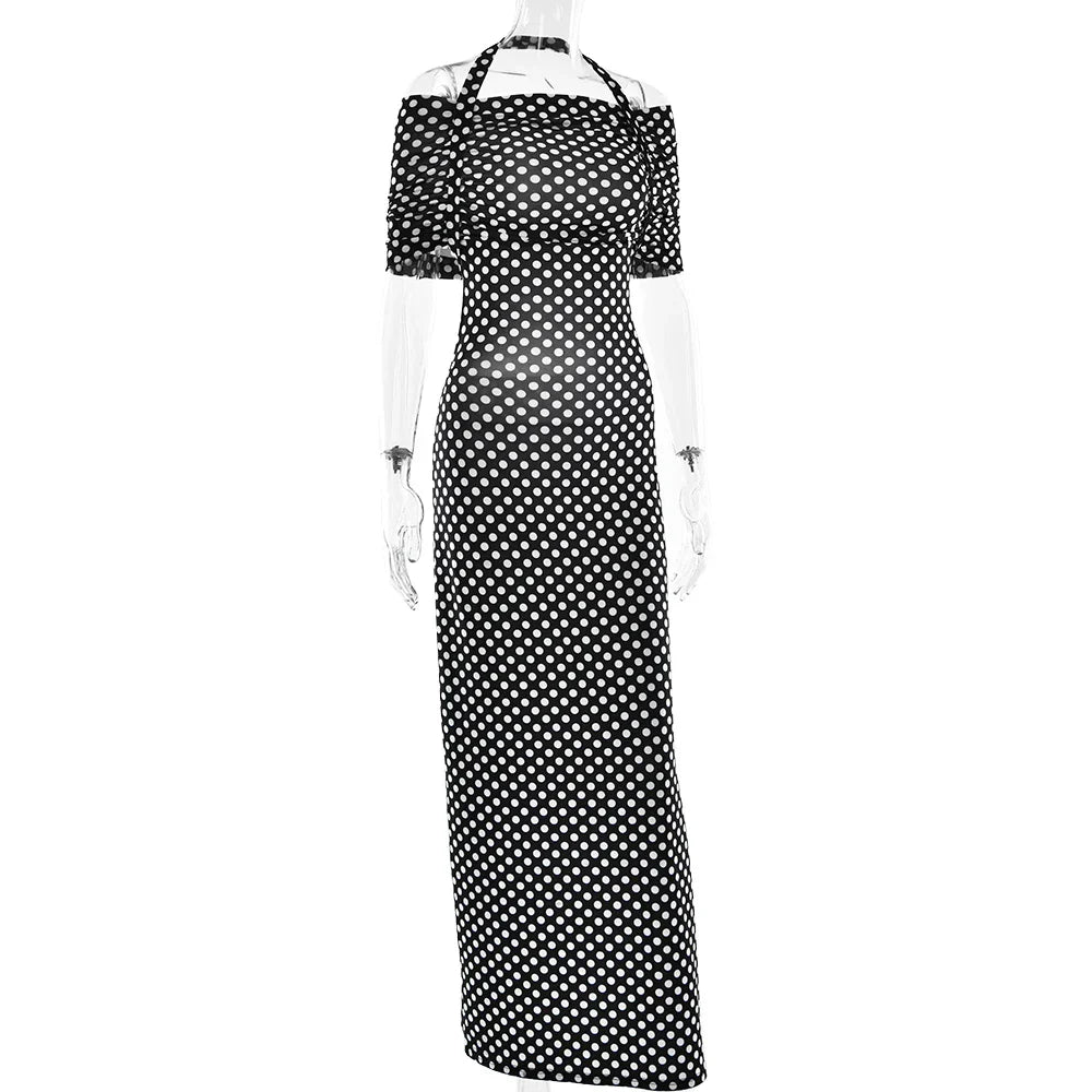 Black Polka Dot Off-Shoulder Maxi Dress