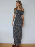 Black Polka Dot Off-Shoulder Maxi Dress