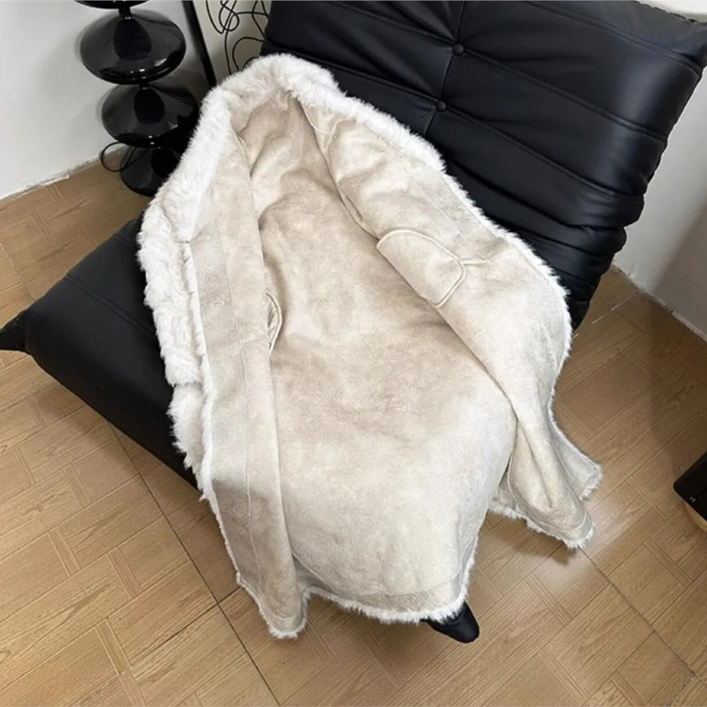 Large Lapel Shaggy Faux Fur Long Party Dress