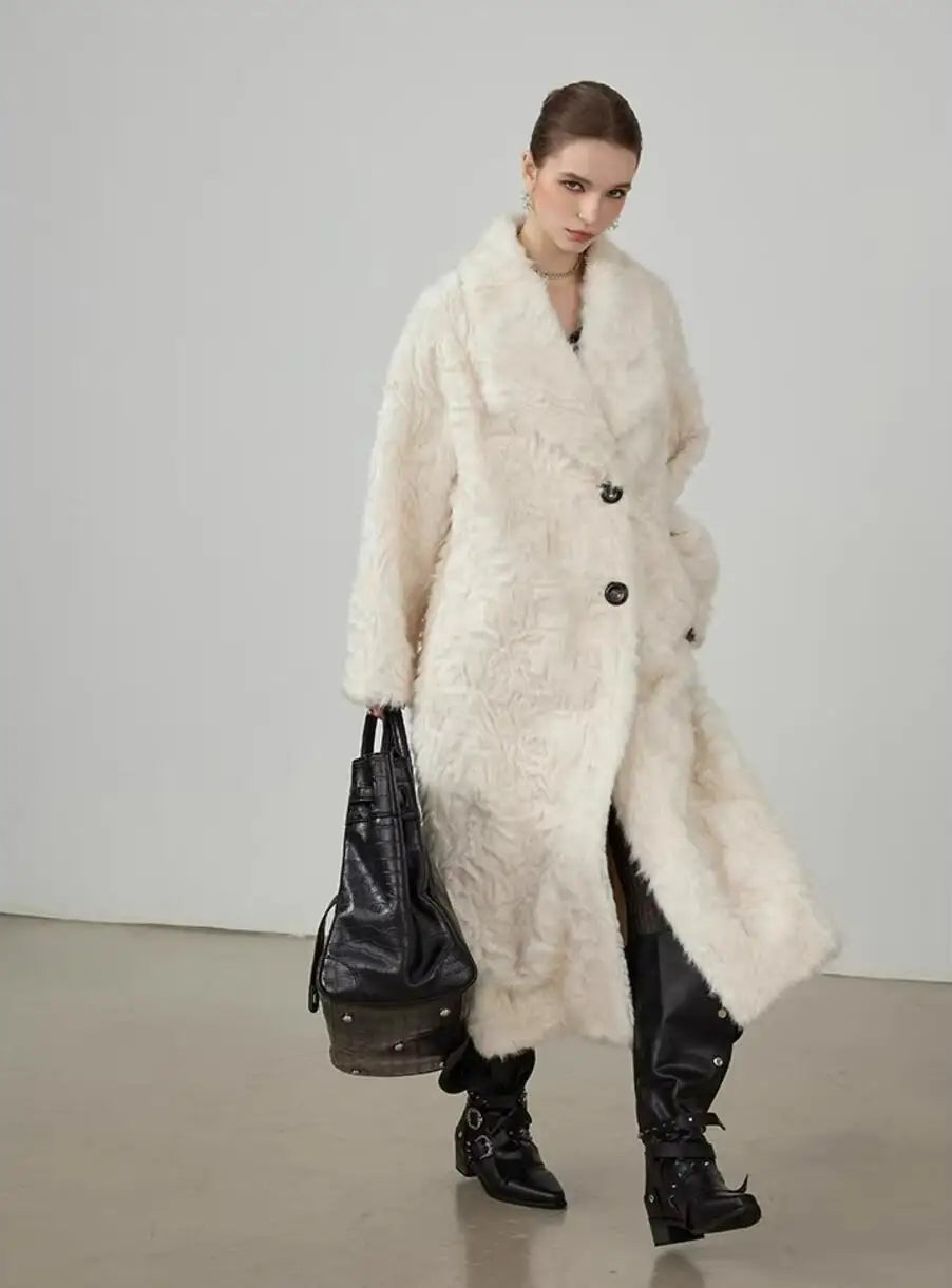 Large Lapel Shaggy Faux Fur Long Party Dress