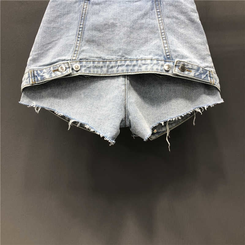 A-line High Waist Dual Layer Denim Short