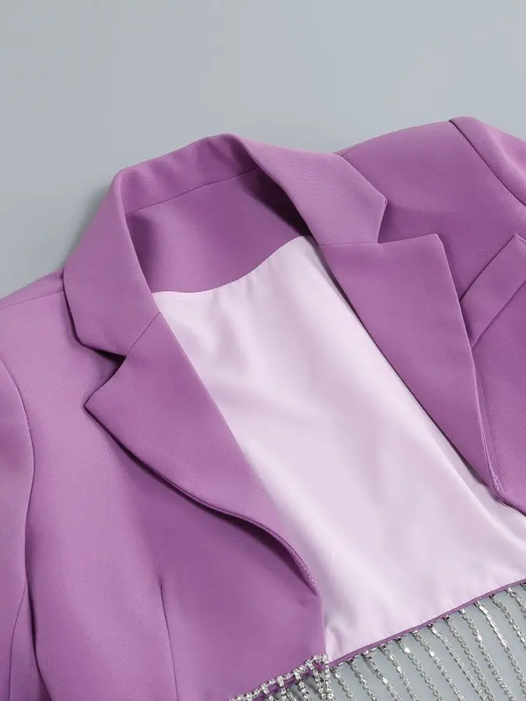 Purple Tassel Skirt Long Sleeve Jacket Mini Dress
