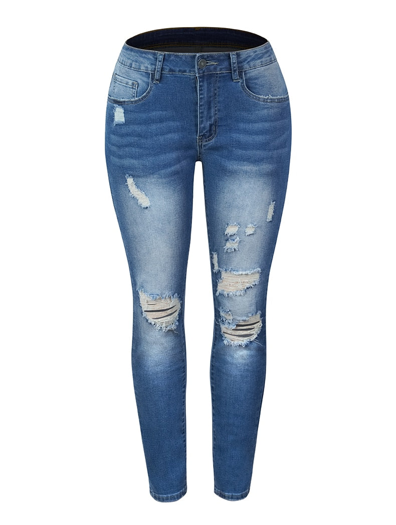 Blue Ripped High Waist Slim Denim Jean