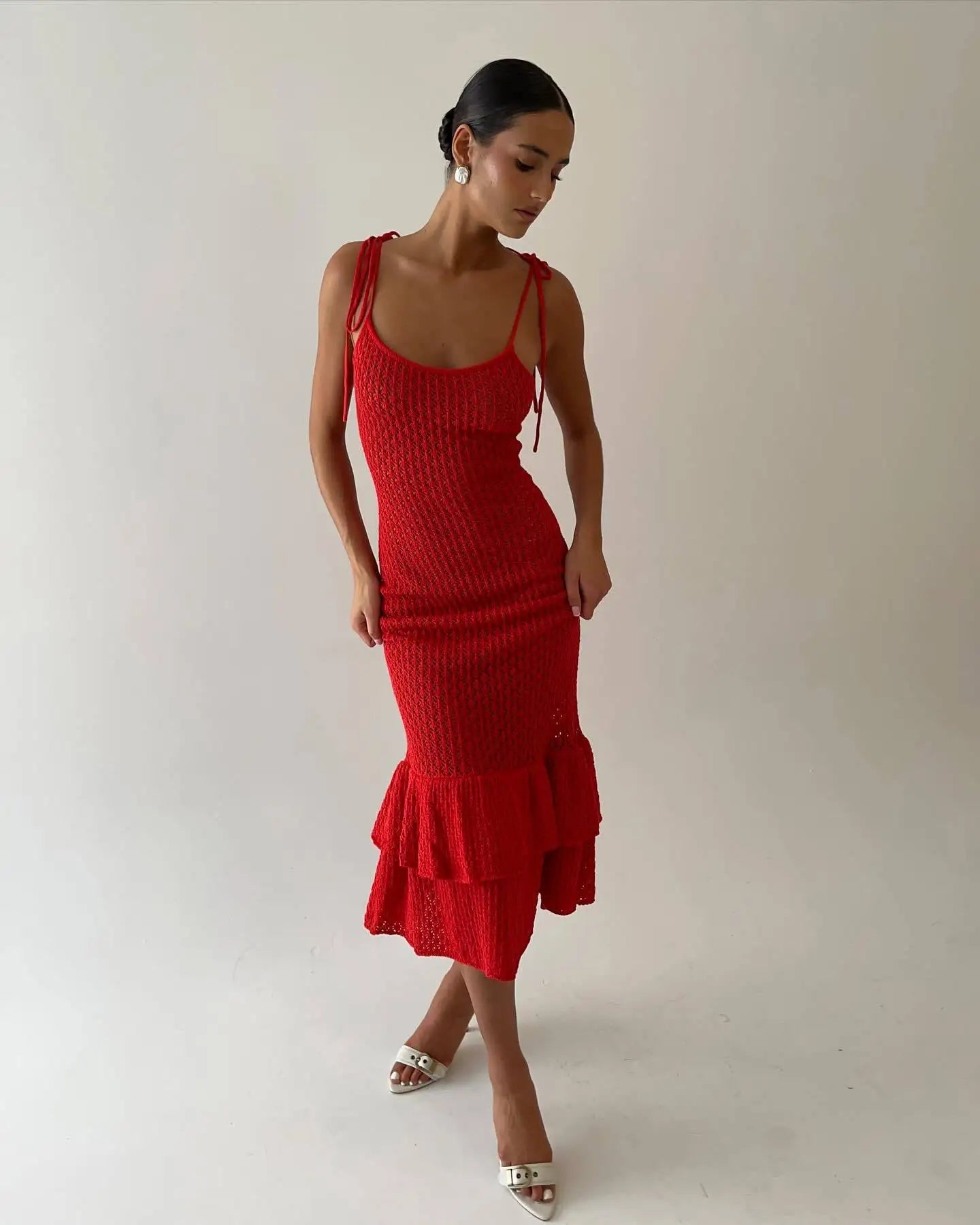 Crochet Ruffle Trim Maxi Dress