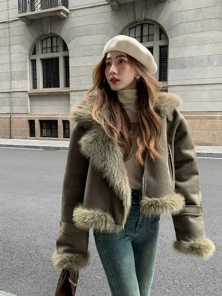 Faux Suede Leather Jacket Party Dress