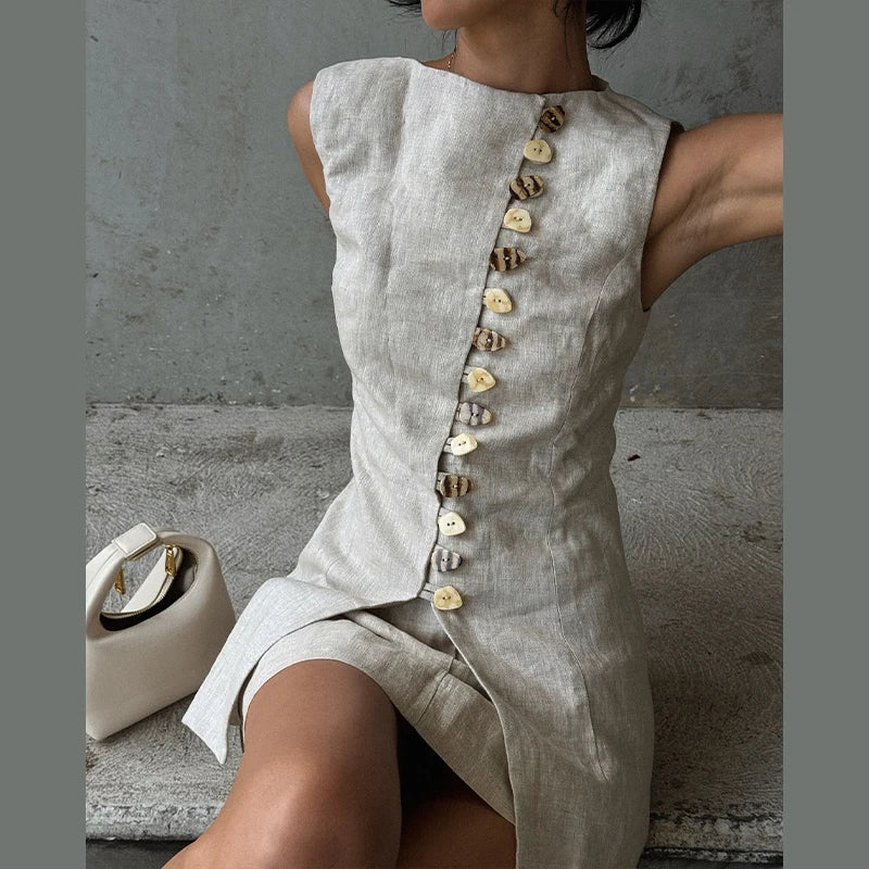 Sleeveless Front Button Two Piece Mini Dress