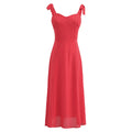 Red Bow Strap Elegant Tie Midi Dress