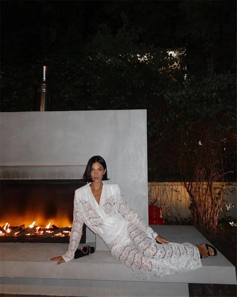 White Lace Two-Piece Loose Pants Party Dress