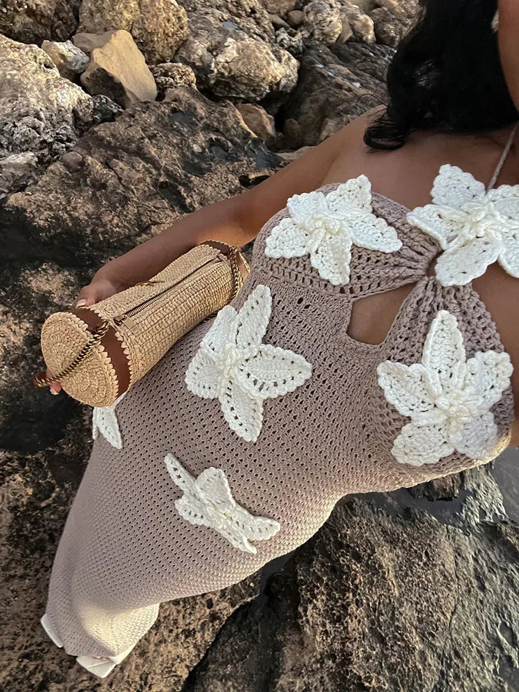 Floral Halter Summer Backless Splice Maxi Dress