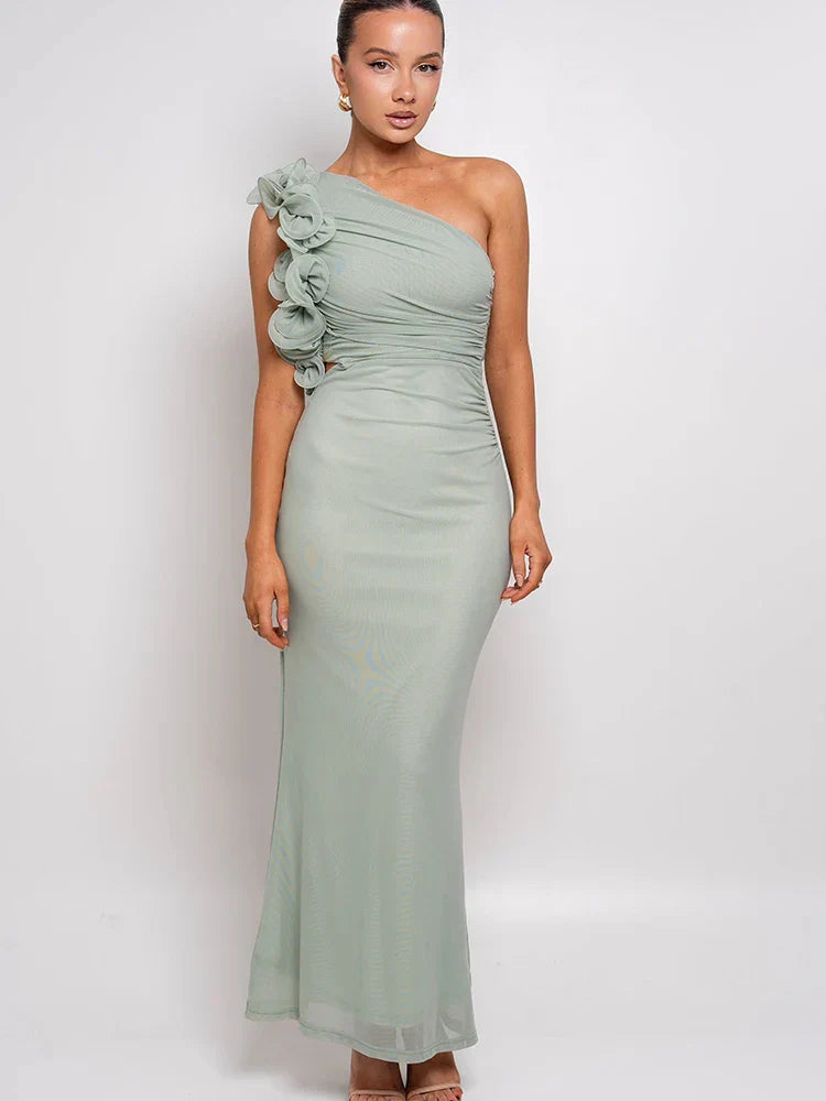 One Shoulder Ruffled Women Summer Maxi Dress