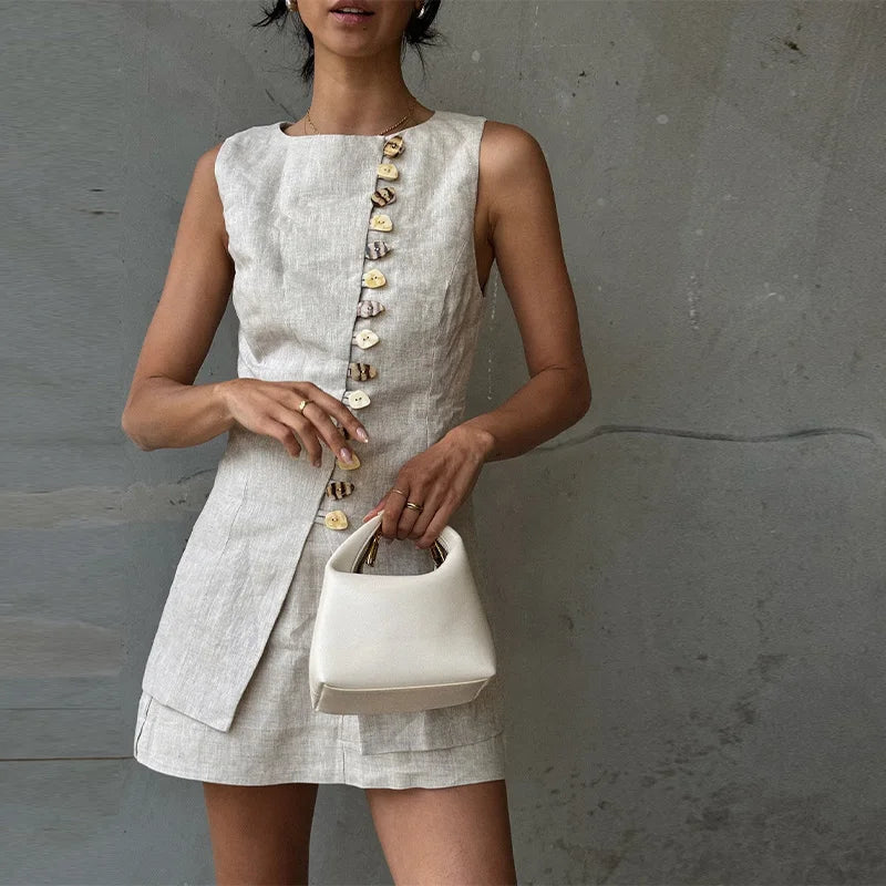 Sleeveless Front Button Two Piece Mini Dress