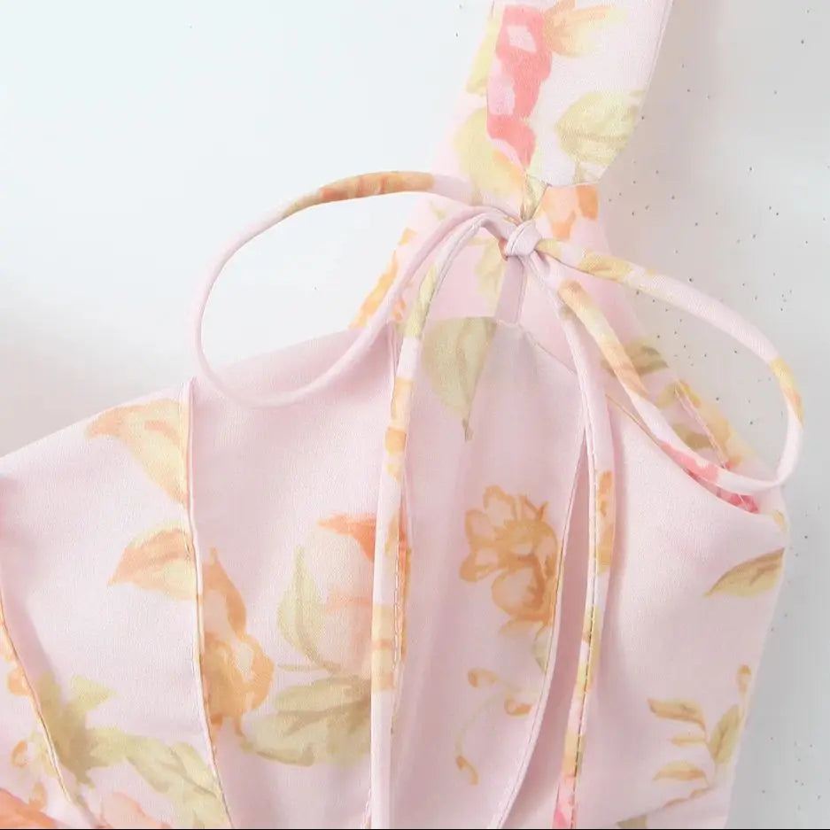 Ribbon Bow Strap Ruffle Hem Top Party Dress