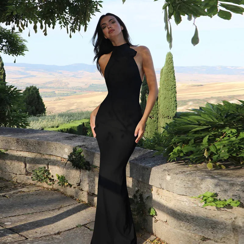 Halter Flower Backless Summer Maxi Dress