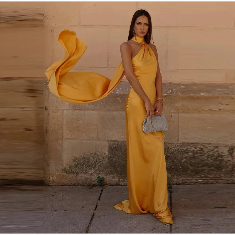 Yellow Satin Sleek Maxi Dress