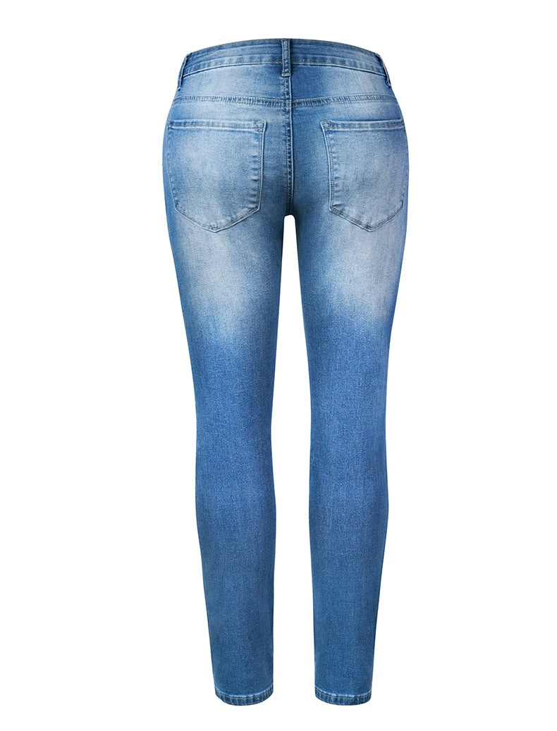 Blue Ripped High Waist Slim Denim Jean
