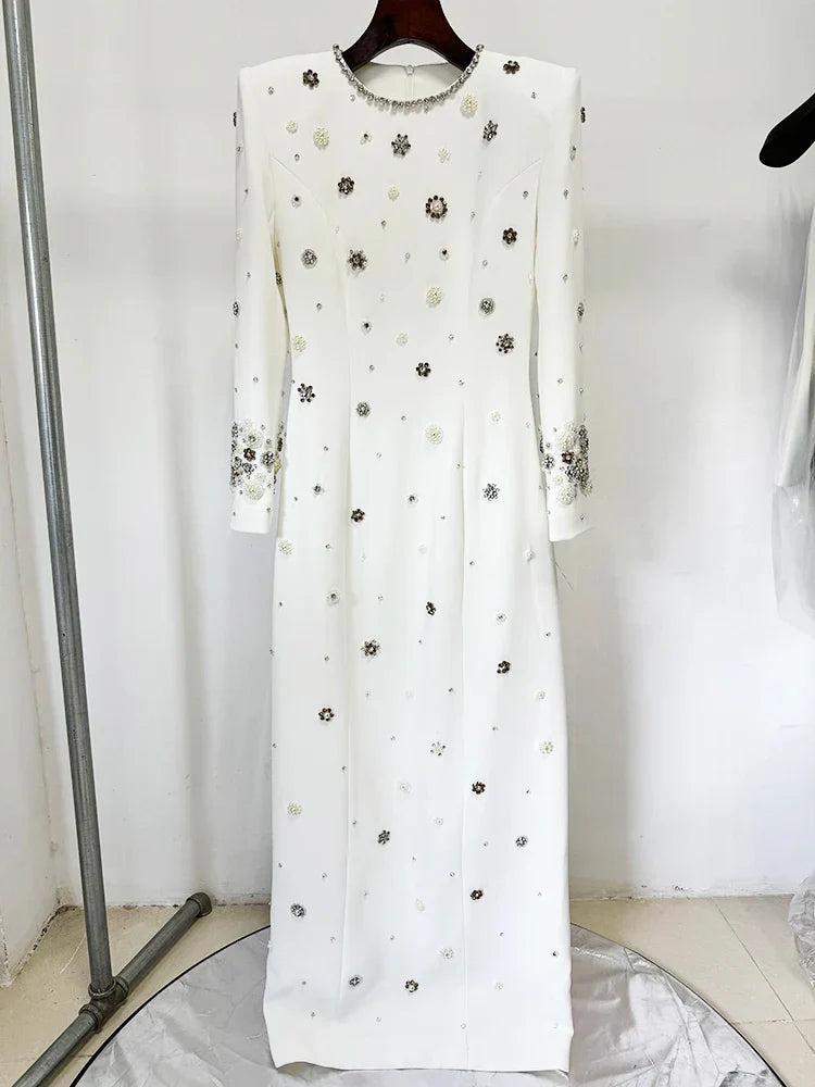 Long Sleeve Beaded Luxurious Maxi Dress