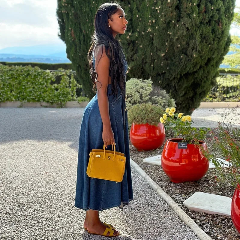 Denim Maxi Party Dress