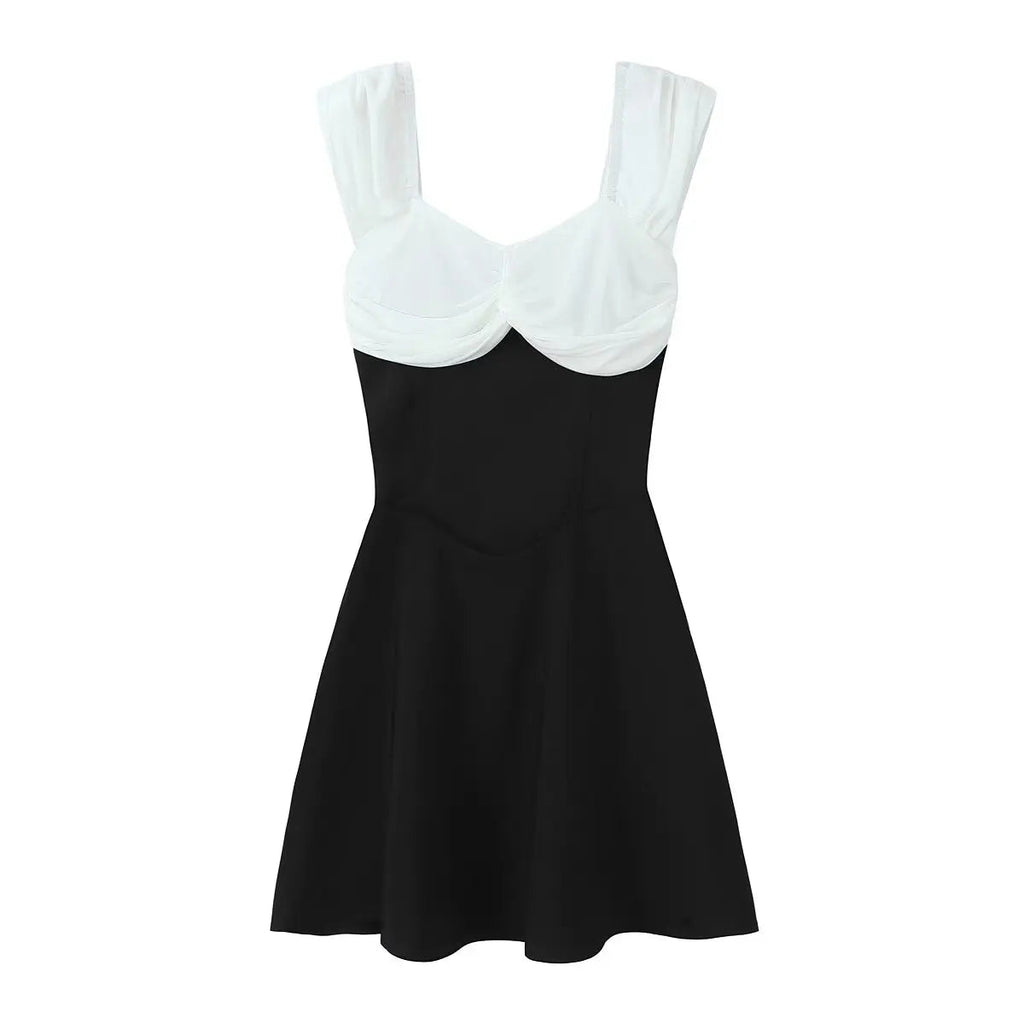 Contrast Slash Shoulder Elastic Back Mini Party Dress