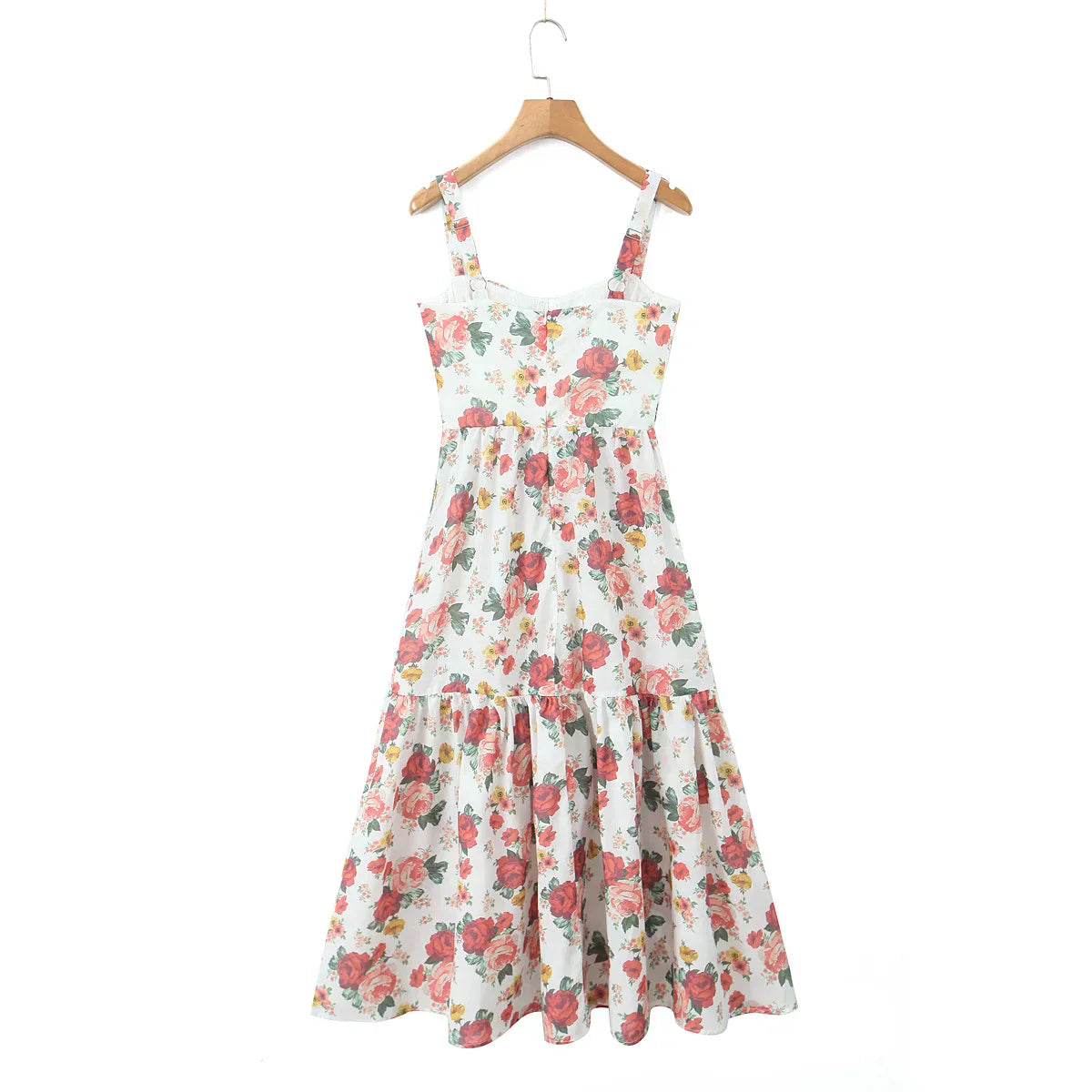 Floral Corset Ruffled Hem Midi Dress