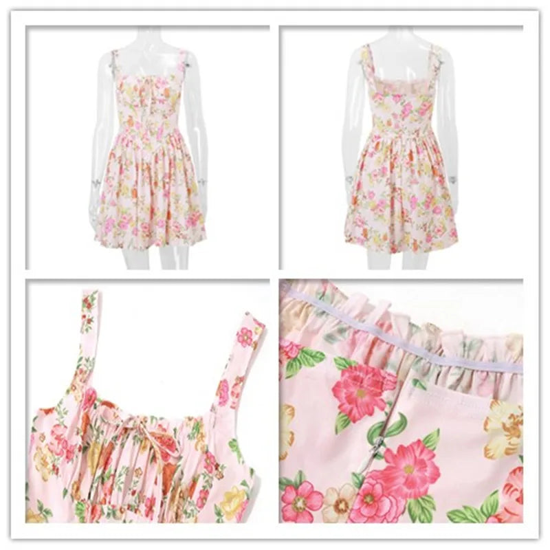 Flower Printed Open Back A-Line Mini Party Dress