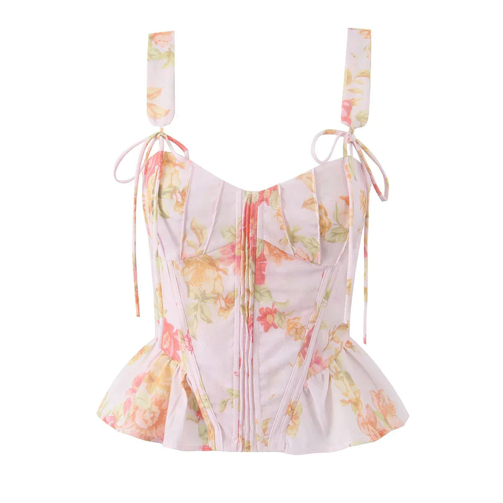 Ribbon Bow Strap Ruffle Hem Top Party Dress