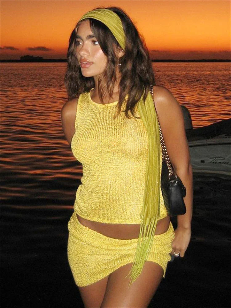 Solid Knit Two Piece Chic Mini Dress